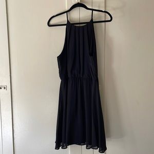 Black high neck knee length dress